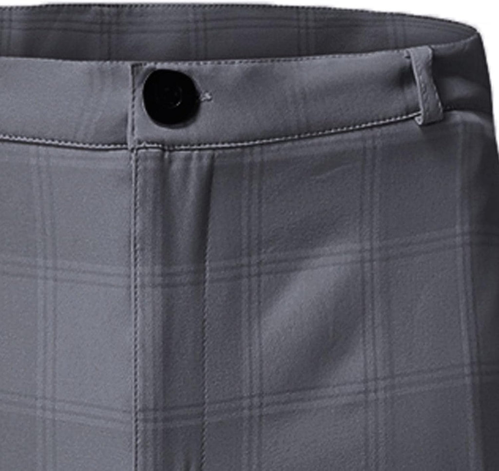 Men'S Elastic Pants Casual Plaid Work Bussiness Office Regular Fit Straight Trouser with Pockets Gray