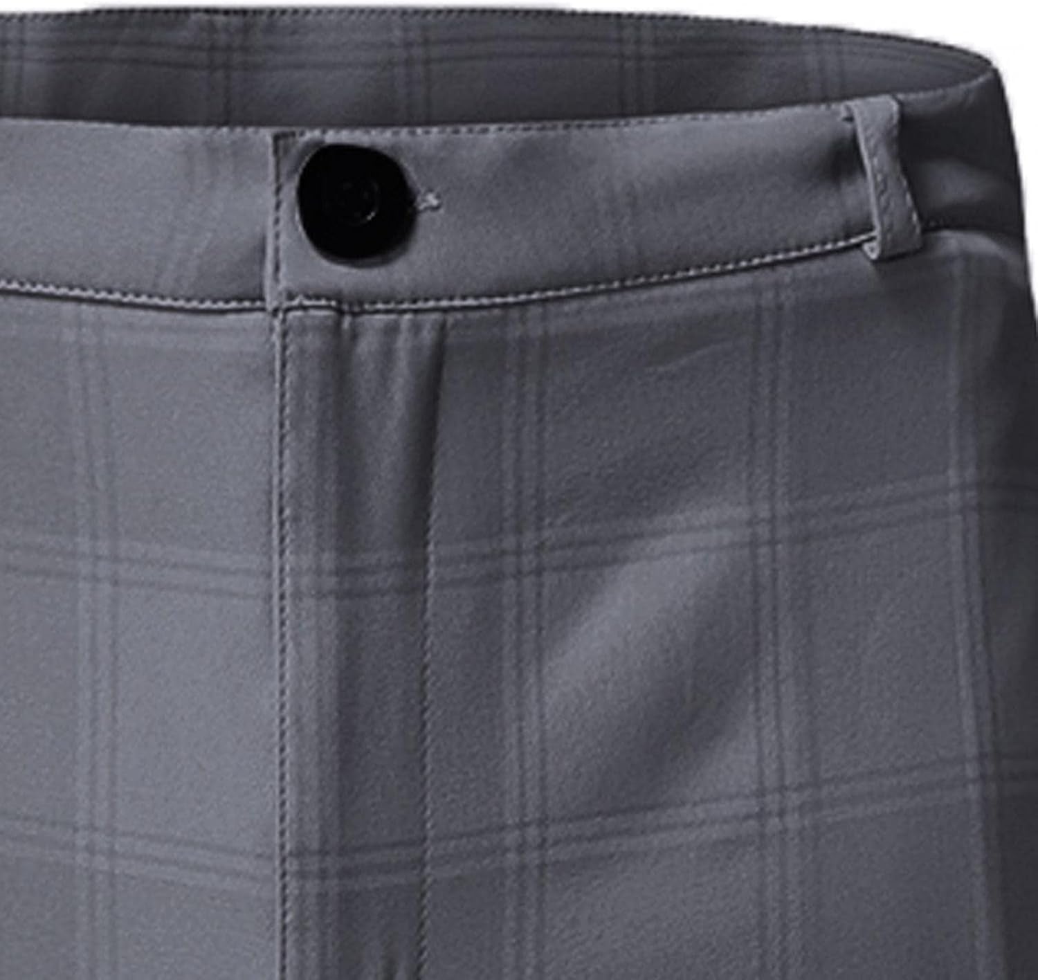 Men'S Elastic Pants Casual Plaid Work Bussiness Office Regular Fit Straight Trouser with Pockets Gray
