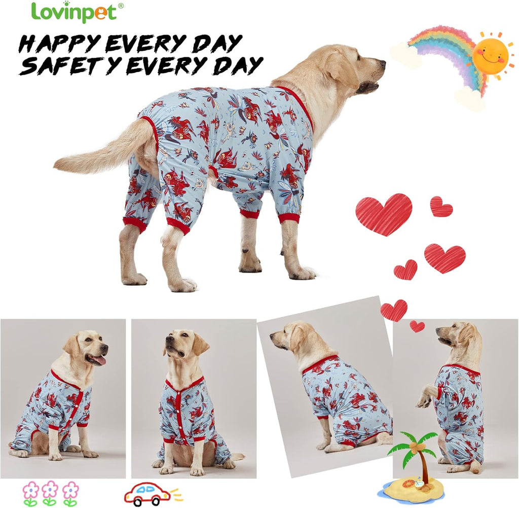Giant Big Dog Pajamas, Rabbit and Wild Horse Print, Clothes for Dogs, Lightweight Stretchy Pullover Dog Jammies, Full Coverage Large Breed Dog Onesie, Pet Pj'S, M