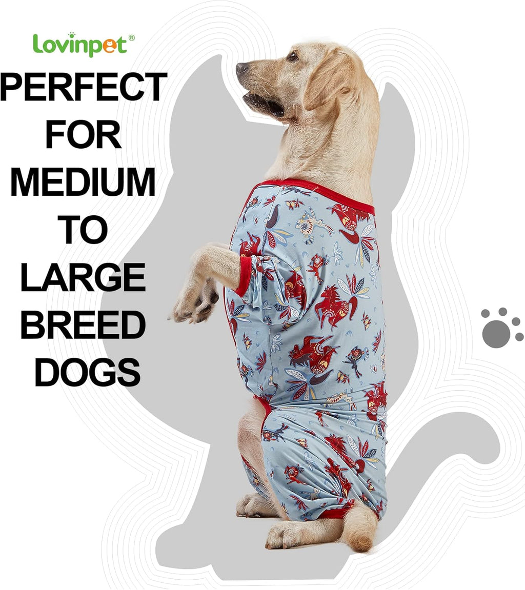 Giant Big Dog Pajamas, Rabbit and Wild Horse Print, Clothes for Dogs, Lightweight Stretchy Pullover Dog Jammies, Full Coverage Large Breed Dog Onesie, Pet Pj'S, M