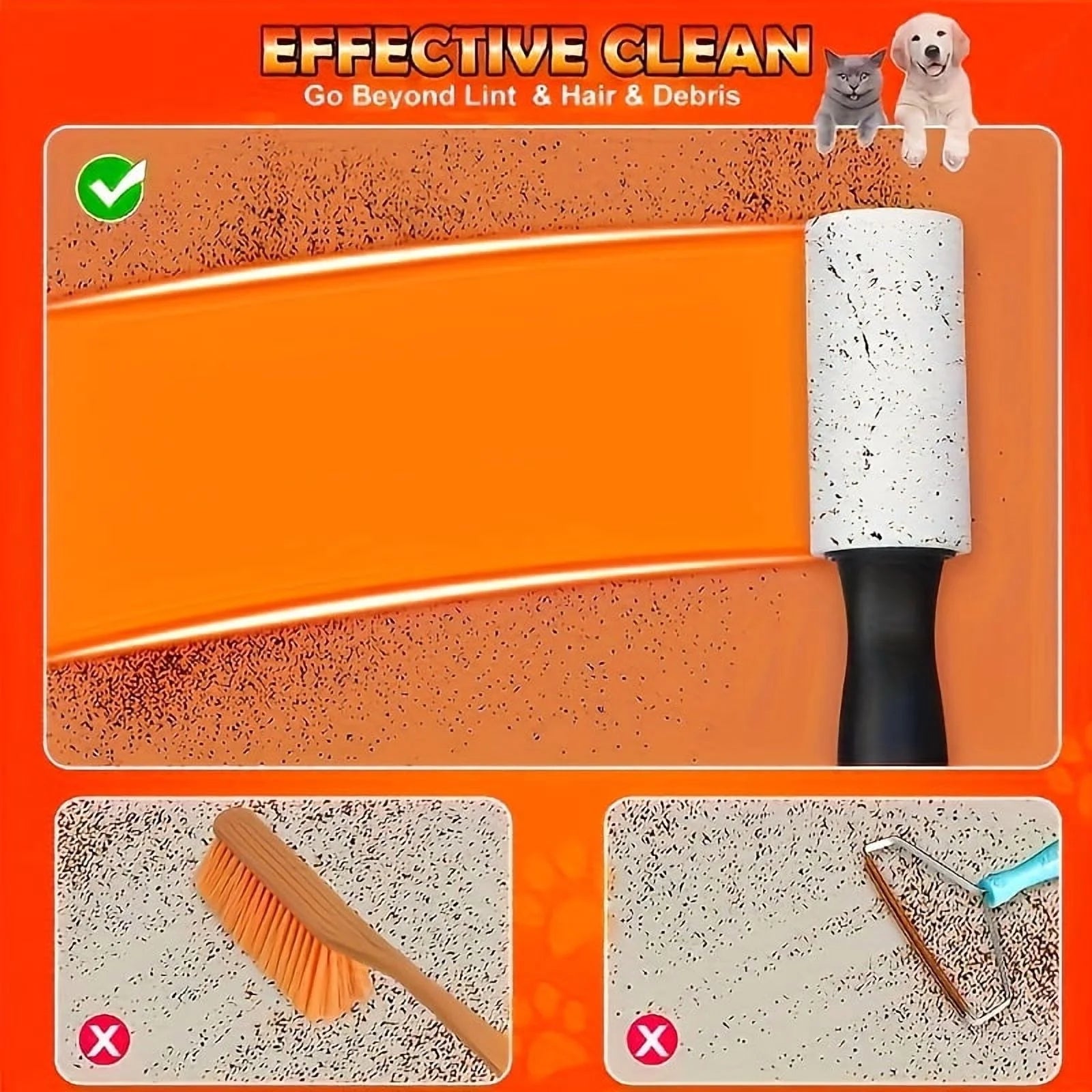 Ultra-Sticky Lint Roller with 2 Handles and 6 Refill Rolls (360 Sheets), Pet Hair and Lint Remover for Clothes, Furniture, Bedding, Car Seats, Gentle on Fabrics, Portable