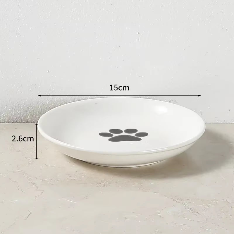 Ceramic Pet Bowl Cat Food Feeding Double Dish Stainless Steel Raised Stand Kitten Dog Water Feeder Durable Pet Accessories