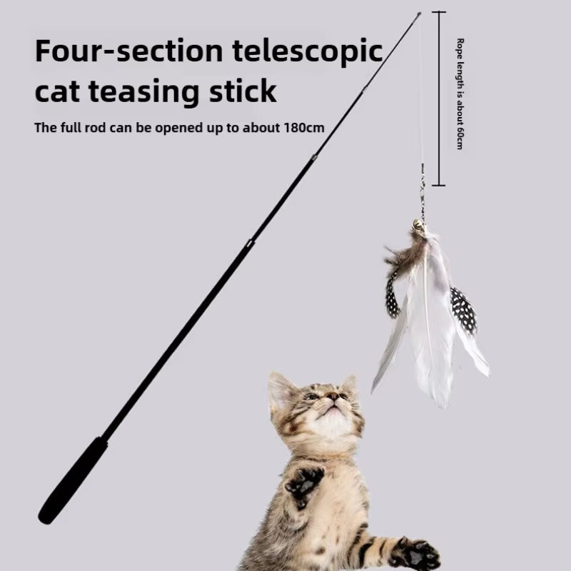 Long Cat Toys 1.8M Scratch Resistant Pet Accessories Telescopic Fishing Rod with Feather for Active Cats Cat Accessories