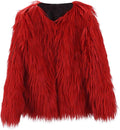 Girl Faux Fur Long Sleeve V Neck Jacket Coat Warm Outerwear Children Thick Outwear 2-10Years (Red, 3-4 Years)