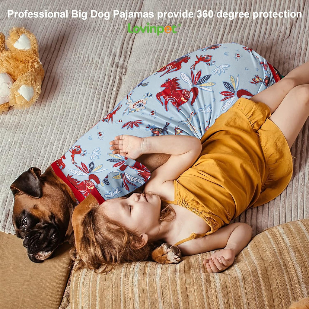 Giant Big Dog Pajamas, Rabbit and Wild Horse Print, Clothes for Dogs, Lightweight Stretchy Pullover Dog Jammies, Full Coverage Large Breed Dog Onesie, Pet Pj'S, M