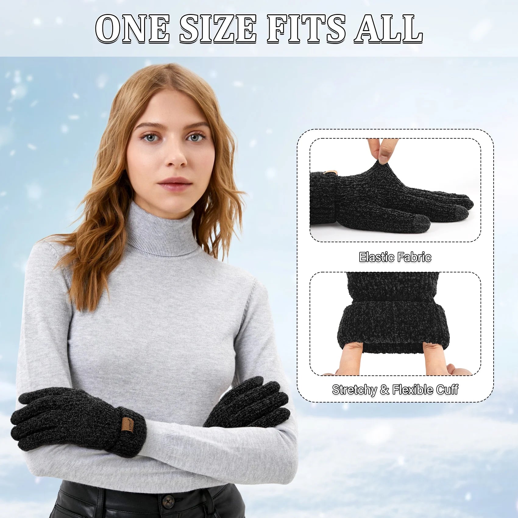 2 Pairs Winter Gloves for Women Chenille, Winter Warm Thick Lined Touchscreen Fingers Weather Gloves