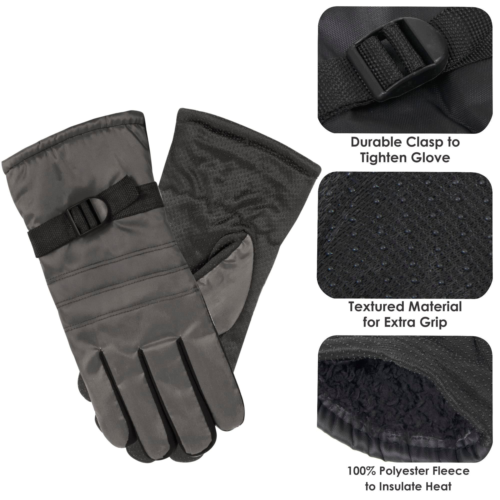 1 Pair of Adult One Size Insulated Waterproof Windproof Cold Winter Weather Gloves for Snow, Wind, Rain, Hail, Freezing Temperatures and Harsh Climates in Gray