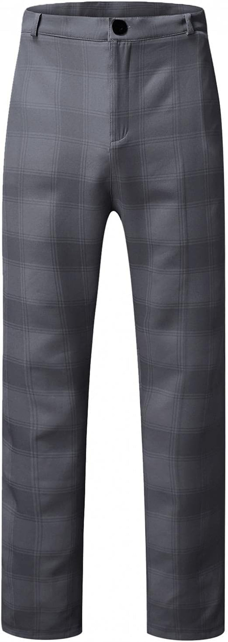 Men'S Elastic Pants Casual Plaid Work Bussiness Office Regular Fit Straight Trouser with Pockets Gray