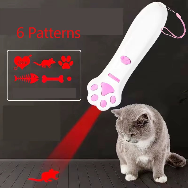 Laser Cat Teasing Stick 5 Modes + Red Dot LED Light Pointer Indoor Interactive Projection Toys Dog Kitten Pet Accessories
