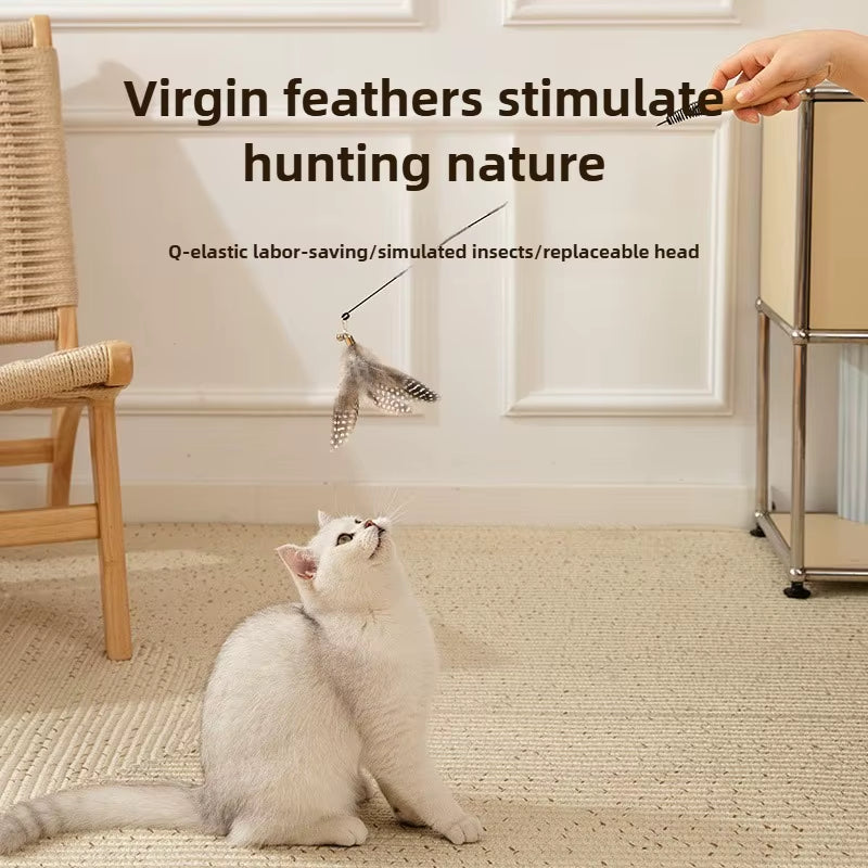 Long Cat Toys 1.8M Scratch Resistant Pet Accessories Telescopic Fishing Rod with Feather for Active Cats Cat Accessories