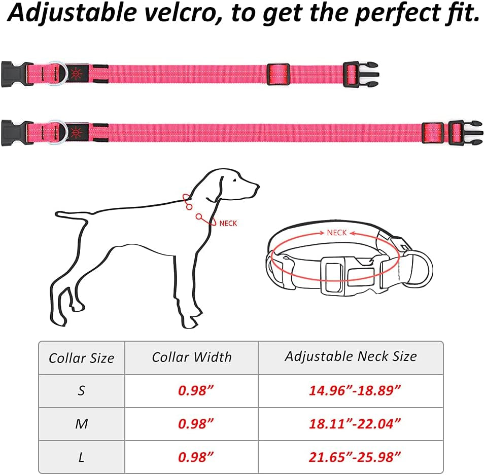 Led Dog Collar, Rechargeable Light up Collar, Waterproof Flashing Light Basic Dog Collars, Super Bright Night Safety (Pink, S)