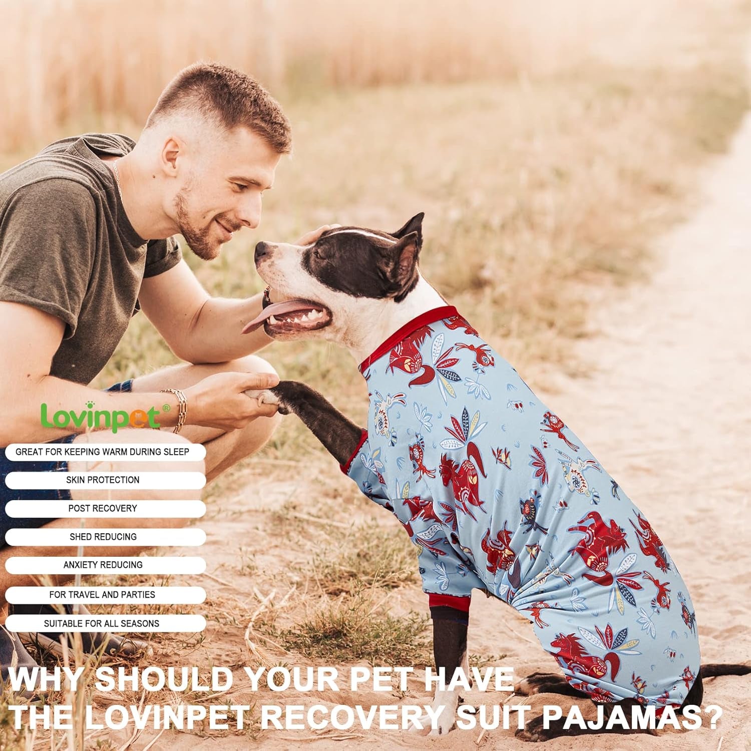 Giant Big Dog Pajamas, Rabbit and Wild Horse Print, Clothes for Dogs, Lightweight Stretchy Pullover Dog Jammies, Full Coverage Large Breed Dog Onesie, Pet Pj'S, M