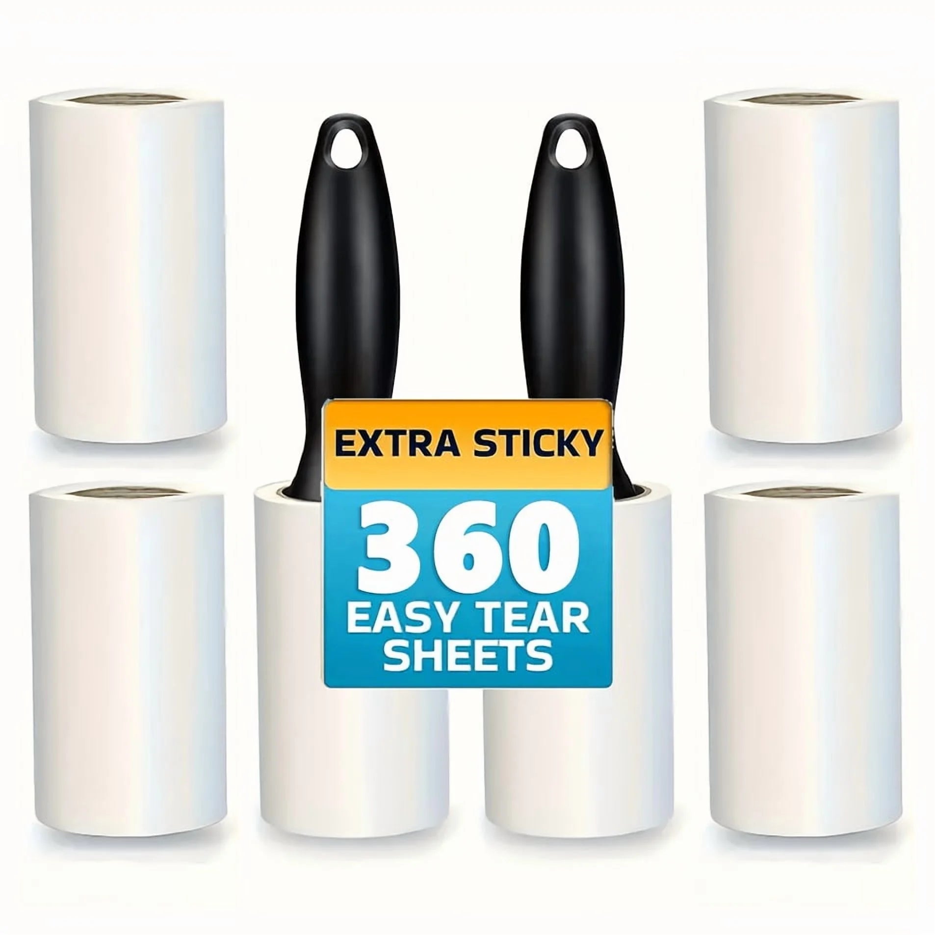 Ultra-Sticky Lint Roller with 2 Handles and 6 Refill Rolls (360 Sheets), Pet Hair and Lint Remover for Clothes, Furniture, Bedding, Car Seats, Gentle on Fabrics, Portable